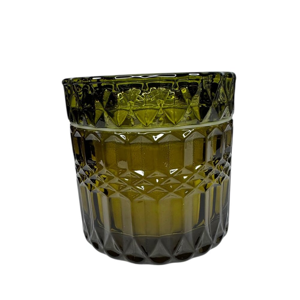 Leoben Co Leather Flannel Green Glass Jar Candle, Vegan Soy Wax, 6 Oz/170 g